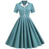 Women's Retro Plaid Color-Block Tie-Waist Slim Fit Dress