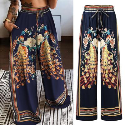 New Style European And American Spring And Summer Peacock Positioning Printing Loose Casual Women's Trousers