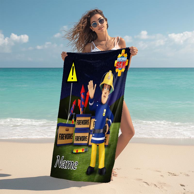 Personalized Fireman Sam's Heroic Journey Beach Towel Microfiber Beach Towel Thin Absorbent for Beach Swimming Yoga Bath Sports. 0910189
