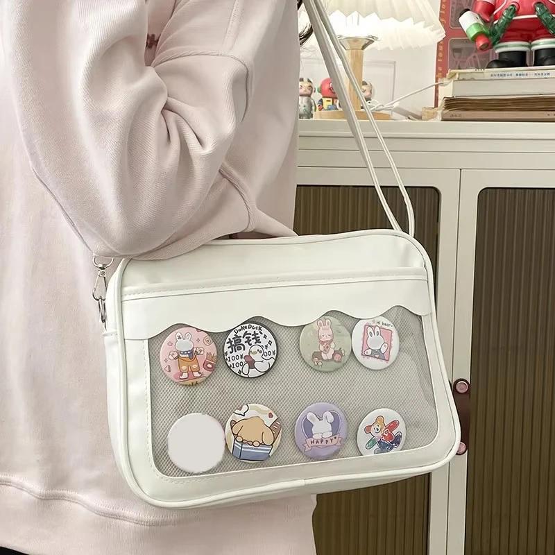 

Сумка Harajuku для женщин PU прозрачный карман школьная форма для девочек JK Crossbody сумка через плечо сумки синий
