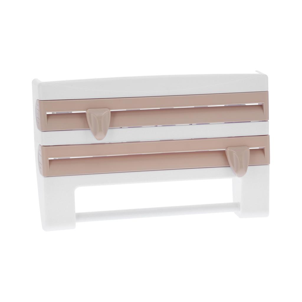 Plastic Wrap Storage Rack Cling Film Dispenser Cutter Paper Towel Holder Kitchen SuppliesKhaki