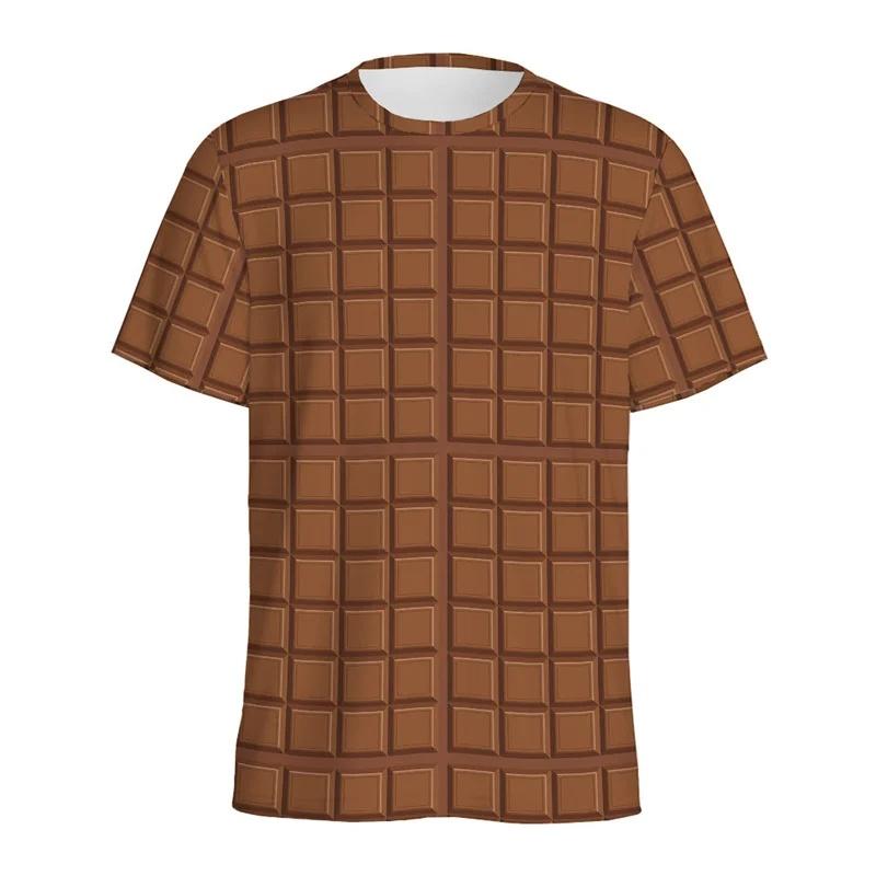Men Kids Cartoon Cheese Chocolate Pattern T-shirt 3D Printed Summer Loose Short Sleeve Top Street Round-Neck Tee