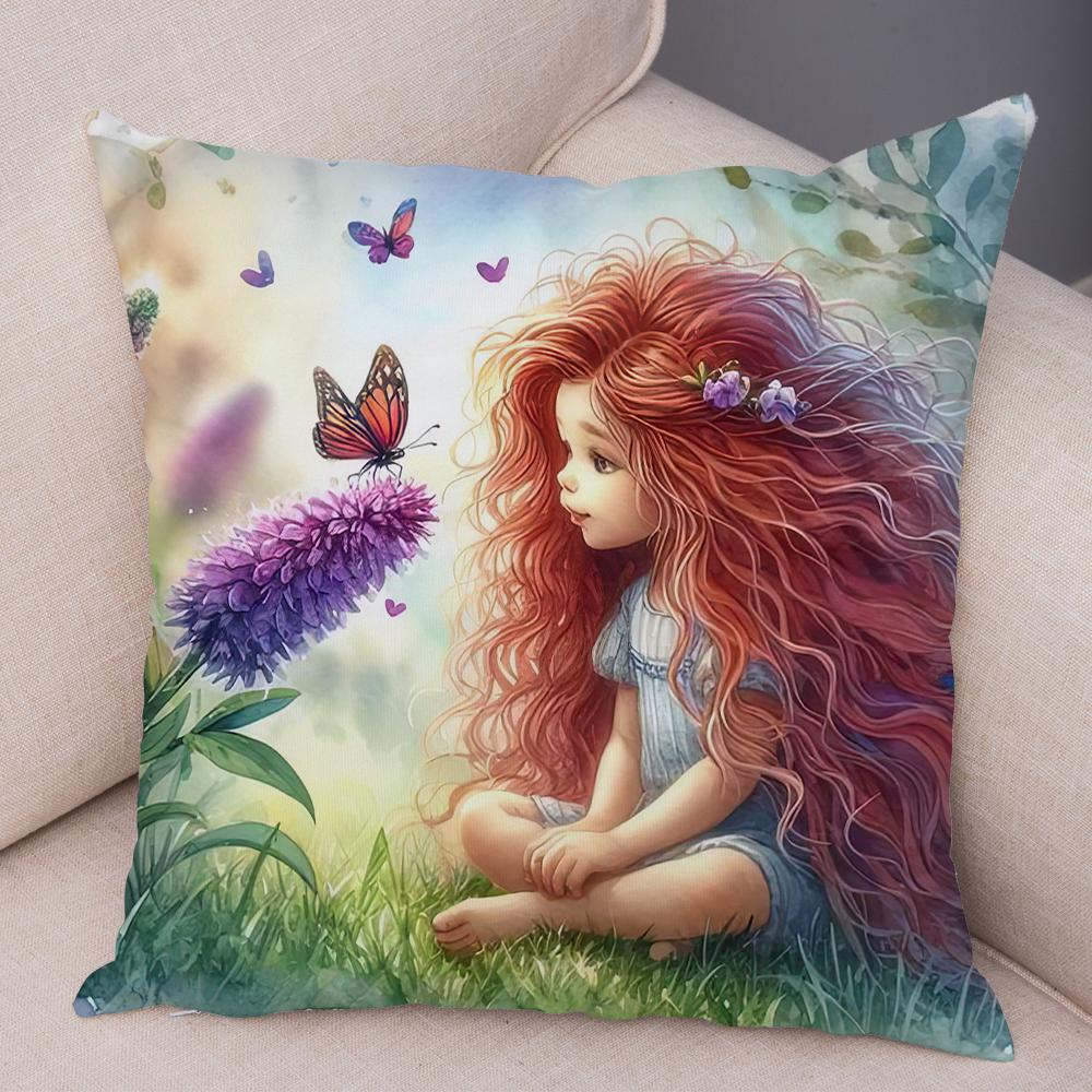 Double Print Cute Cartoon Explosive Hairstyle Cushion Cover Pillowcase Decor for Sofa Home  Super Soft Plush Pillow Case