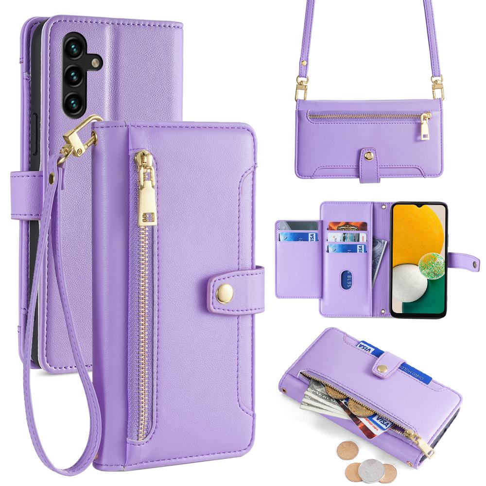 

For Samsung Galaxy A13 5G Case PU Leather+TPU Stand Cover with Adjustable Long Strap F