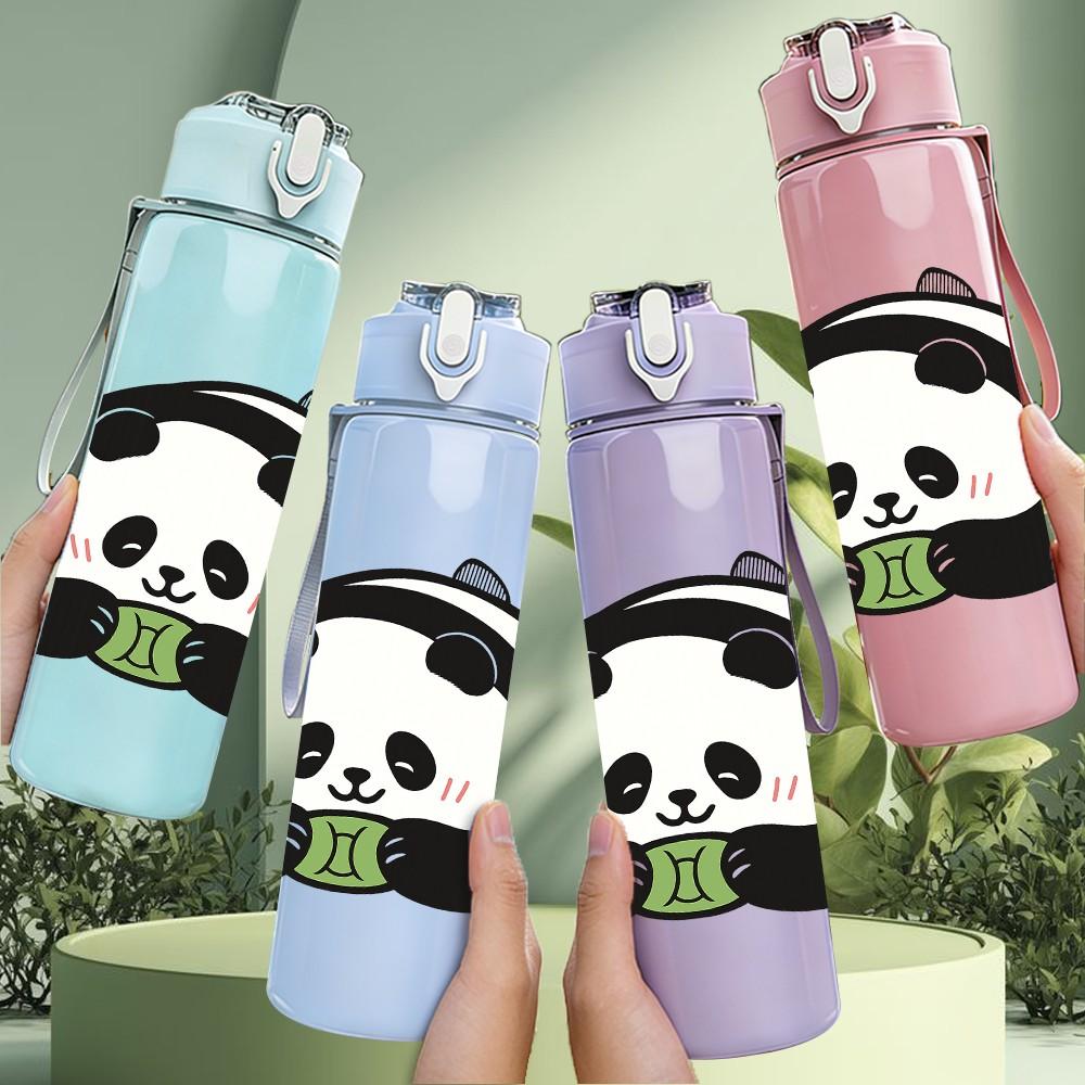 1PC Cute Panda Pattern 750ml Color Plastic Sports Water Bottle Leakproof Flip Straw Lid Suitable for Sports Office Home Use