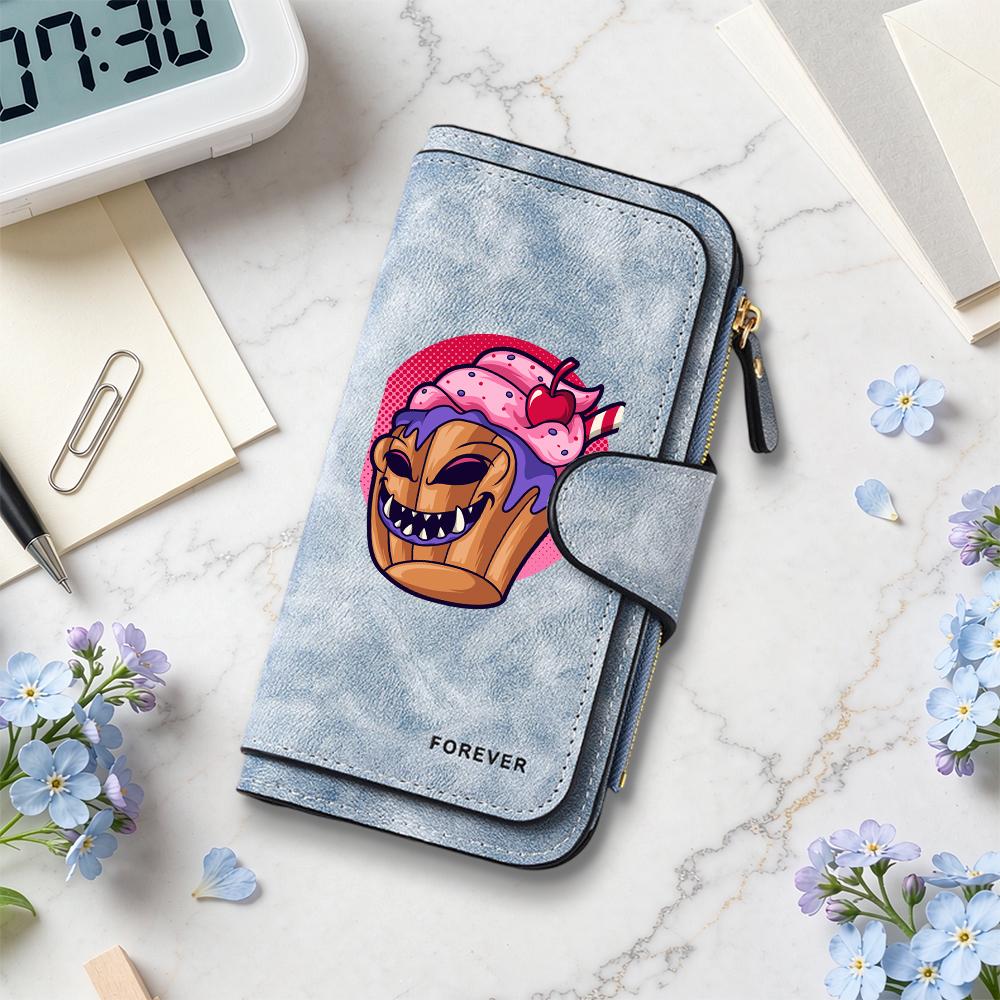 Cute Cartoon Monster Cupcake Pattern Long Wallet Fashion Portable Casual Card Holder Coin Purse for Daily Use