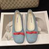 French Bow Round Head Ballet Shoes Girl 2025 Summer New Fairy Shoes Flat Gentle Evening Shoes Single Shoes