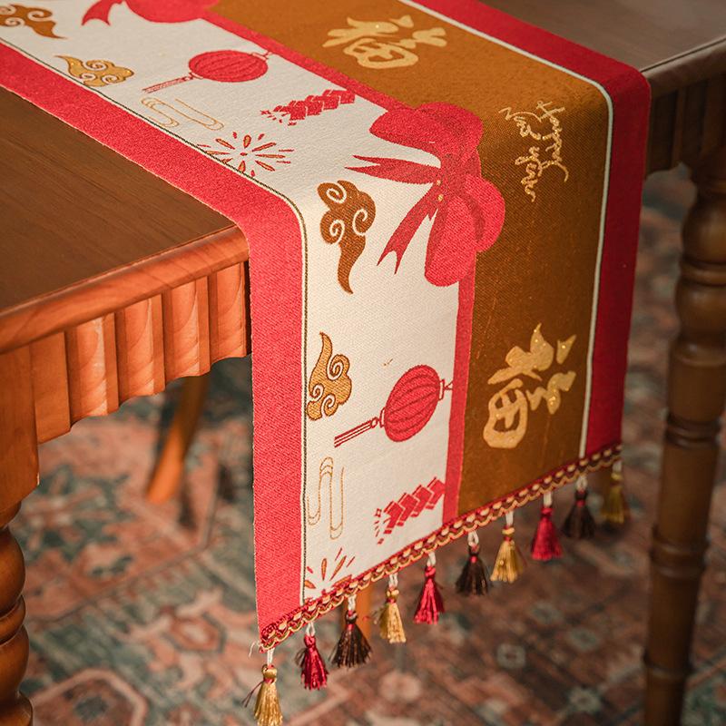New Year'S Table Flag, Year Of The Snake, Festive Atmosphere, Coffee Table Long Flag Cloth, Spring Festival Chinese New Year Fabric Decoration Table