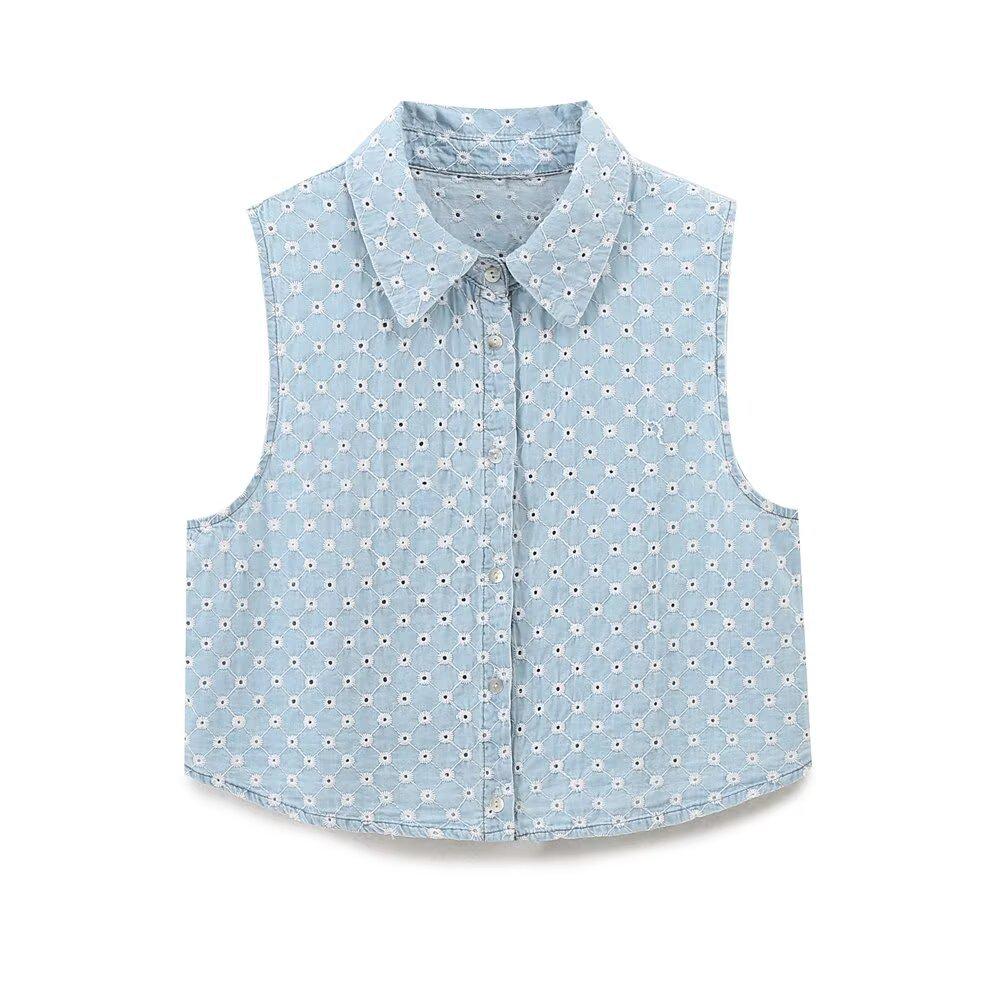 2025 Spring Women's Embroidered Denim Top & Shorts Set