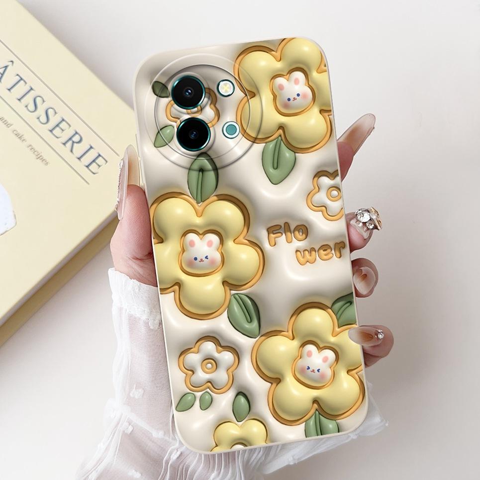 For Vivo Y38 Y58 T3x Y200i Y200t Back Cover Flower Butterfly Women Girly Fashion Phone Case For Vivo V2355 V2388 Liquid Silicone