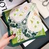 Silk Silk Scarf Wholesale Autumn and Winter Plain Crepe Satin 11cm Green Flower Scarf Mulberry Silk Small Square Scarf Scarf Women
