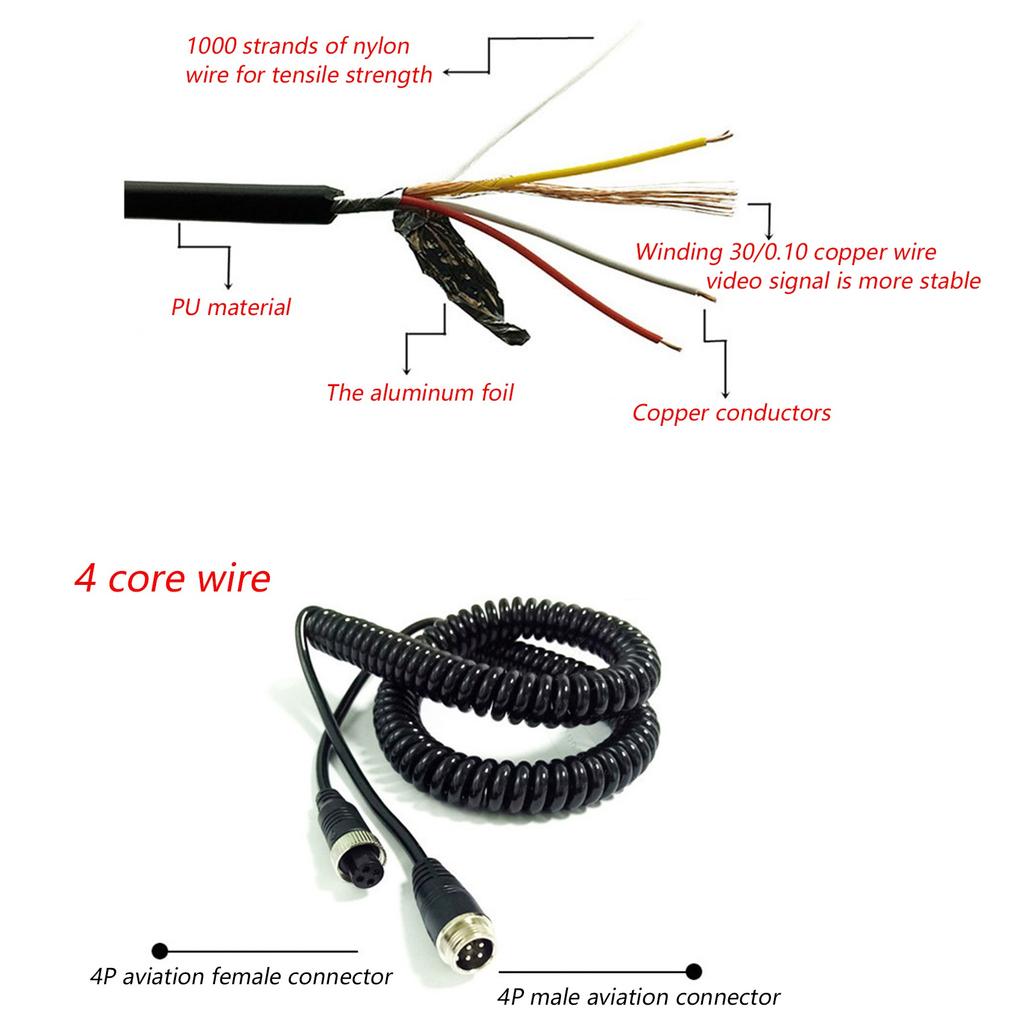 8M Car Video Aviation Spring Line 4-Pin Extension Cable for Rear View Camera Truck Trailer