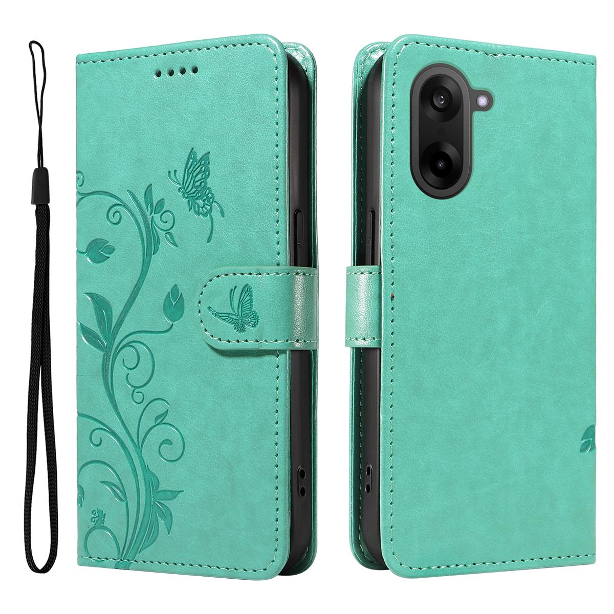 

For OnePlus Nord CE5 5G/OnePlus Ace 5 Racing 5G PU Leather Cases Flower Pattern Wallet Stand Phone Cover with Strap Green