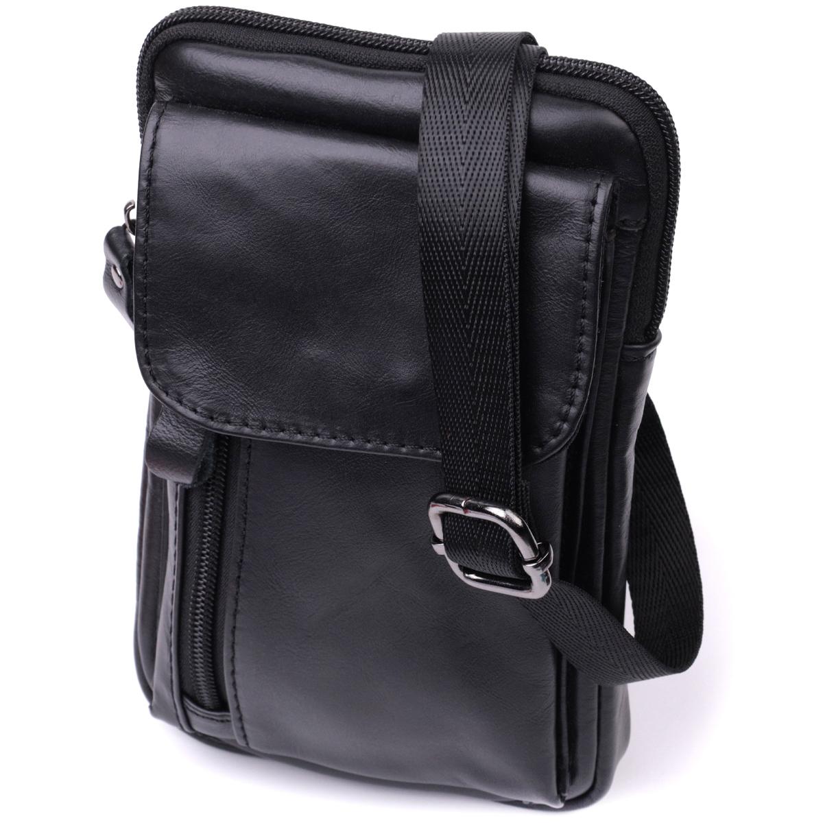 

Вертикальна чоловіча сумка на пояс із натуральної шкіри Vintage Bag 22563 Чорний