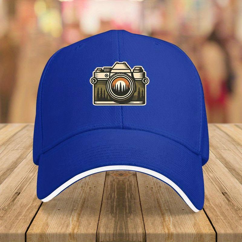 Retro Camera Forest Sunset Graphic Baseball Cap Vintage Photography Hat Adjustable Casual Outdoor Cap