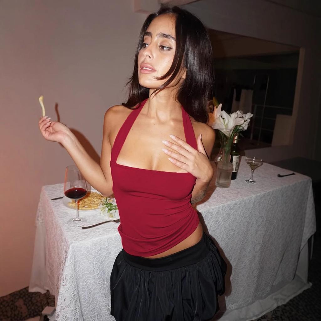 Summer European and American Spice Girls New Fashion Solid Color Slim Versatile Street Style Neck Chest Women
