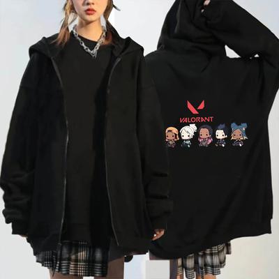 VALORANT Kawaii Printed Zip Up Hoodies Men Women Fashion Harajuku Cartoon Games Hip Hop Autumn Winter Warm Zipper Jacket Coats