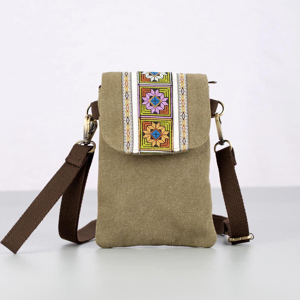 Borsa in Tela Ricamata Etnica Portamonete Quadrato Piccolo Con Tasche con Zip Per Uso Quotidiano