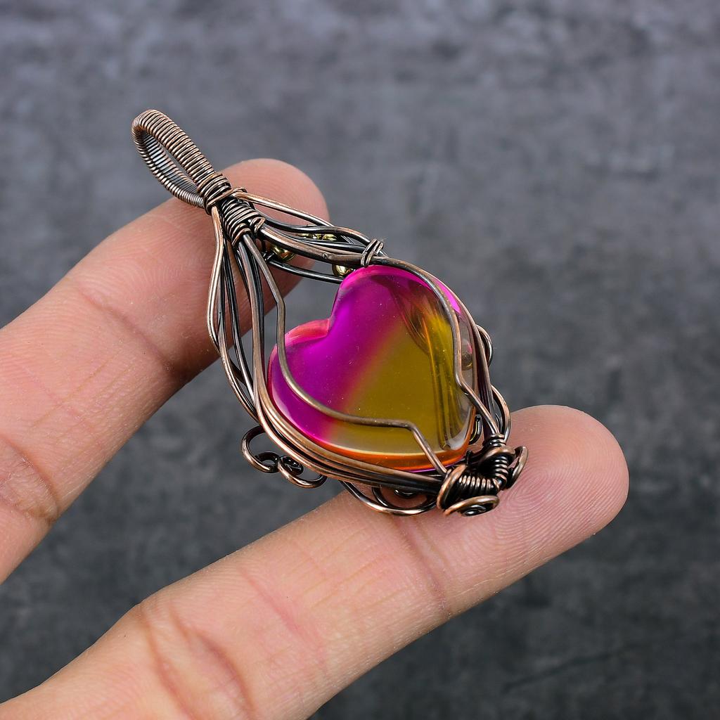 Bi-Color Tourmaline Handmade Copper Wire Wrap Jewelry Pendant 2.56" O3W37