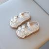 Little Girls Summer Shoes with Beads Princess Sweet Kids Floral Sandals Open Toes Anti-skid Size 21-30 Hook & Loop Bohemian Cute