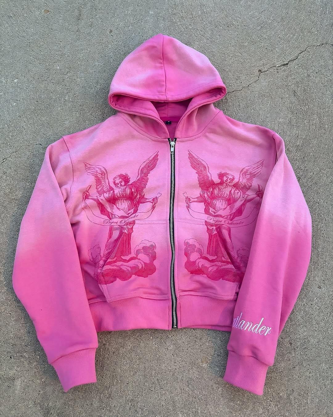 Amerikanischer Hip-Hop Rock Rosa Design Stilvoller Cardigan, Kapuzen-Sport-Sweatshirtjacke, Oberteil Farbverlauf Jacke auf Lager XXXL rosa