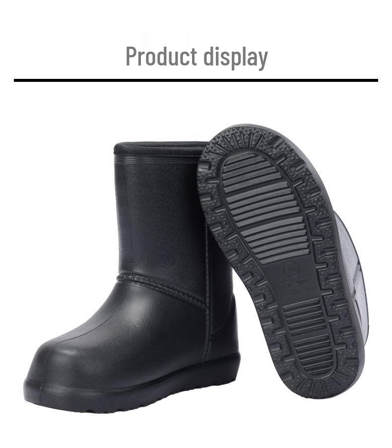 Aote Step-On Rain EVA Mid-Calf Boots 902, Black Cotton-Lined Non-Slip Rubber Shoes for Winter, Car Washing, Fishing, and Labor Protection.