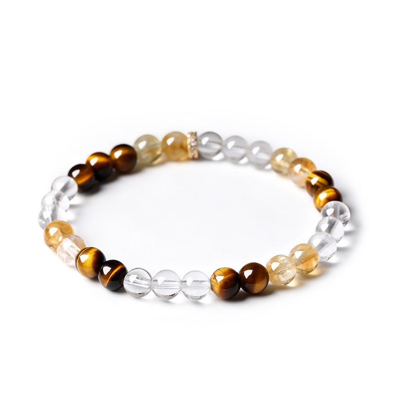 Yellow Tiger Eye & White Crystal Retro Bracelet - Light Luxury Niche Design for Women