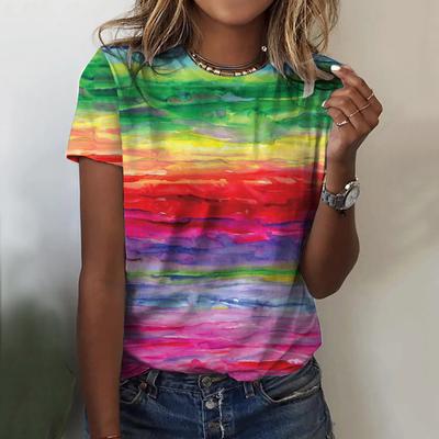 Camiseta feminina verão moda manga curta topos 3d floral impressão o pescoço casual t camisa para roupas femininas plus size