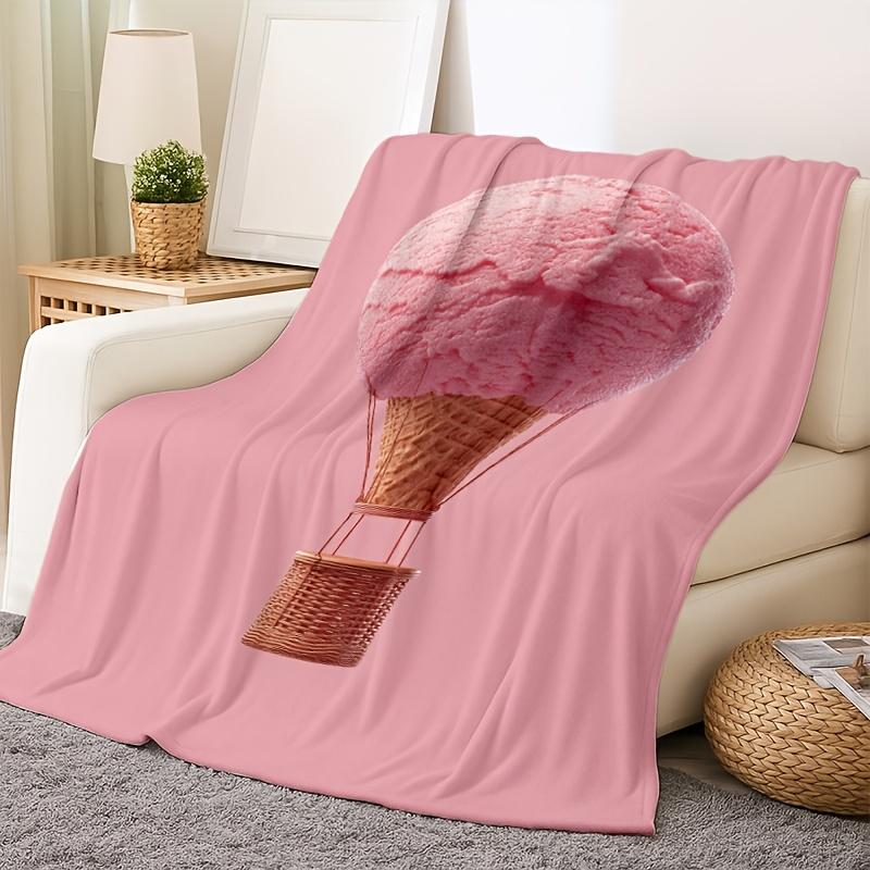 Eiscreme Heißluftballon Muster Flanell bedruckte Decke geeignet für alle Jahreszeiten geeignet für Wohnzimmer Büro Sofa Reisen