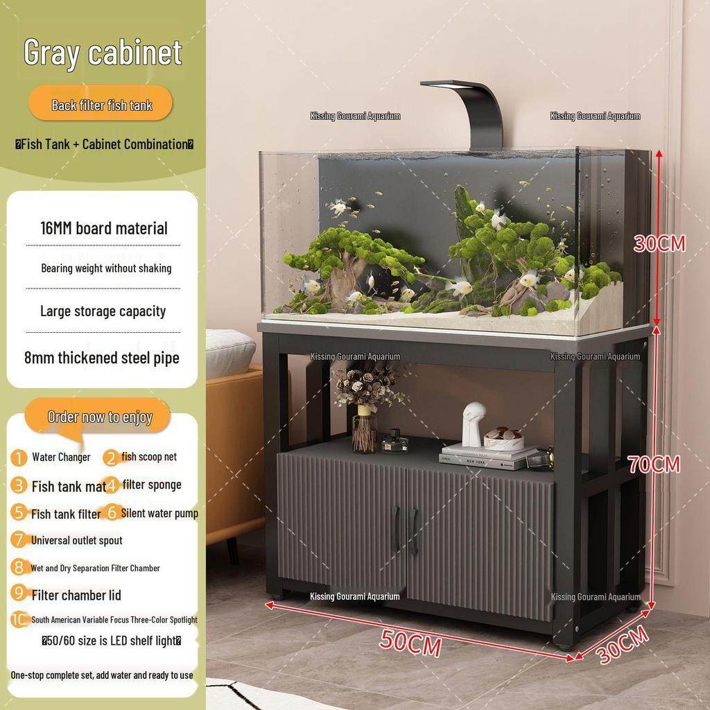Ultra-Clear Glass Fish Tank with Integrated Stand and No-Change Water System