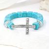 Turquoise Stone Crosses Stretch Bracelet Metal Beaded Elastic Jewelry Portable for Daily or Special Event