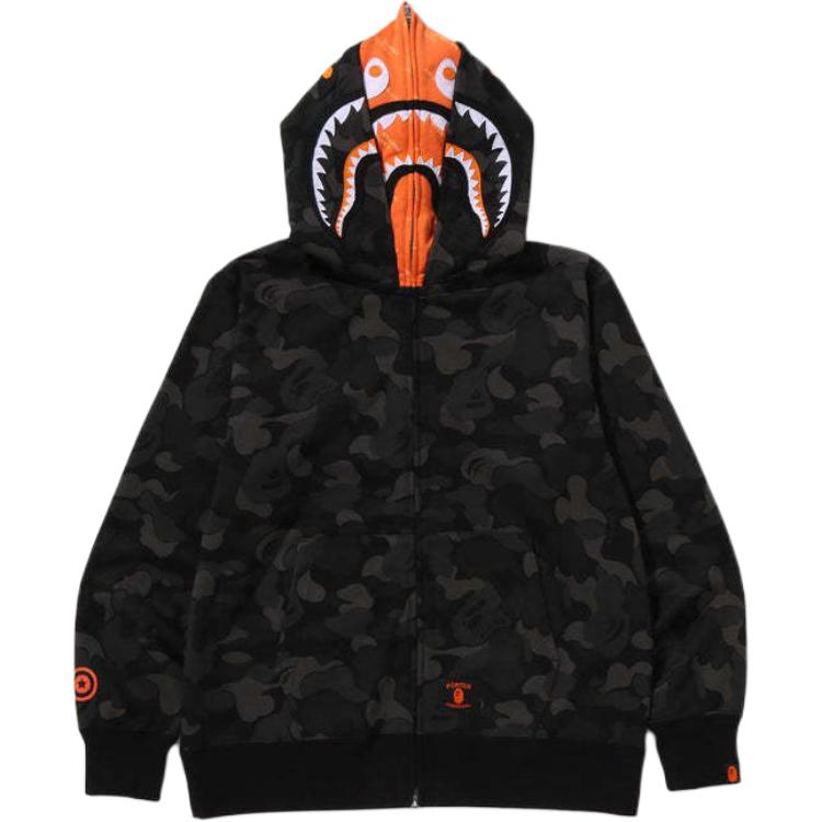 Bape X Porter Stand Shark Durchgehender Reißverschluss Doppel-Kapuzenpullover 1L23-115-910