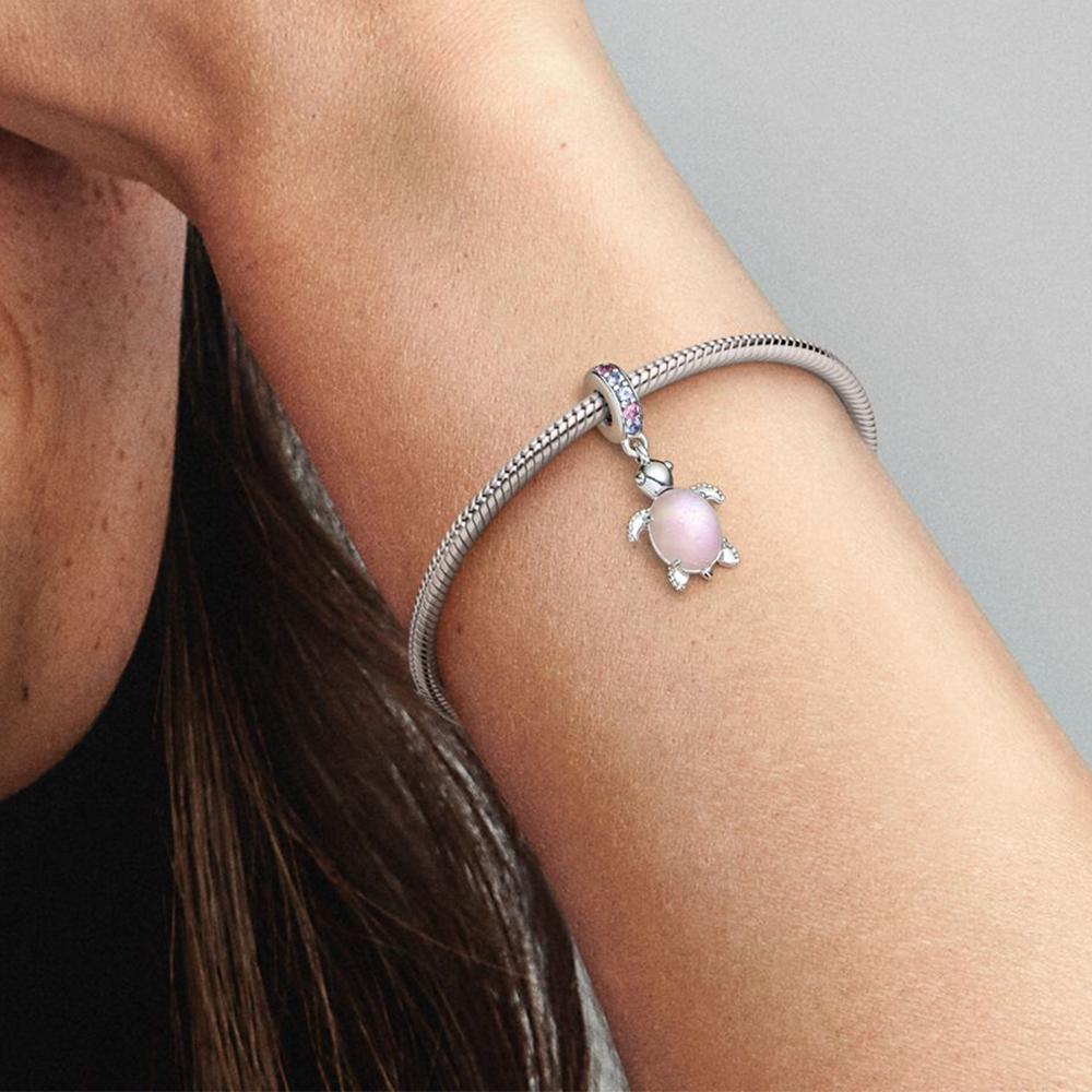 S925 Sterling Silver Murano Glass Sea Turtle Charm with Pendant Fit Original  Bracelet Necklace DIY Jewelry for Women Gift