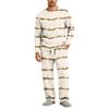 Men's Pajama Set Long Sleeve Top and Long Pants with Button Crotch and Elastic Drawstring Waist for Home Loungewear