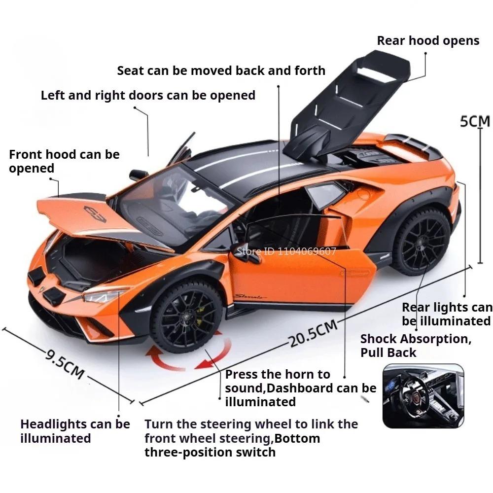 1:24 Tourbillon Huracan Sterrato Cars Alloy Toys Diecast Models Wheel Pull Back Doors Opened Sports Car Light Music Cars Boy Toy