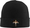 Black Knitted Beanie with Faith Over Fear  Cross Patch Religious Inspirational Winter Warm Skull Cap for Unisex Women
