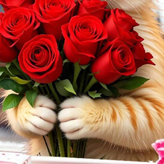 Valentine's Day Cat Window Cat Holding Double-Sided PVC Stickers Rose Bouquet Clings Cute Large Glass Decals