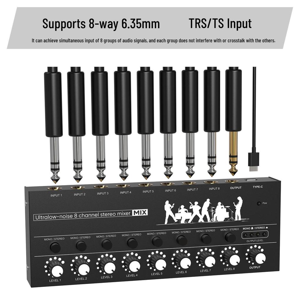 Professional 8-Channel Audio Mixer: Compact Six-Channel Instrument Hub