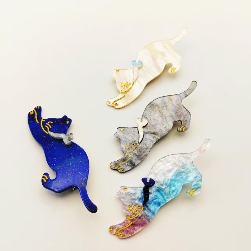 Dreamy Starry Sky Cat Hair Clips for Girls. Sparkling Star Design, Cute Cat Shape, High-end Vibe. Perfect for Back of Head.