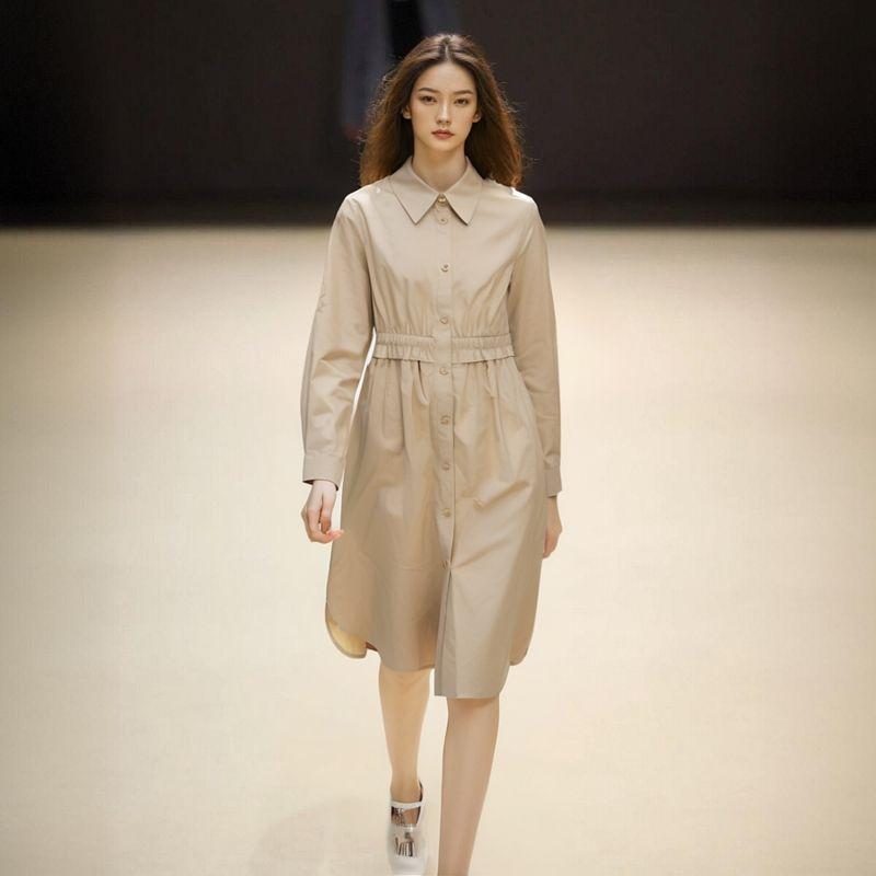 

[Nuo] Shopping Mall Brand Discount Fashion Style Female Elastic and Waisted Rollable Sleeves Pure Cotton Trench Coat Dress 4e068 Gray Green S/155 (imperfections: crease fading)