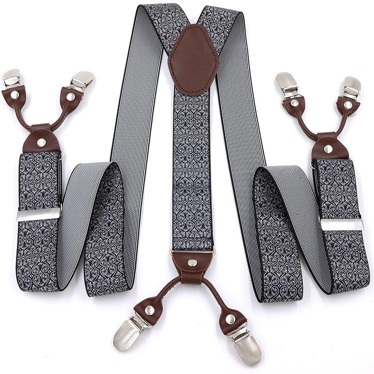 Men's Six-Clip Jacquard Wide Suspenders with Printed Webbing