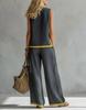 2026 Women's Spring/Summer Color Block Sleeveless Vest & Wide-Leg Pants Set