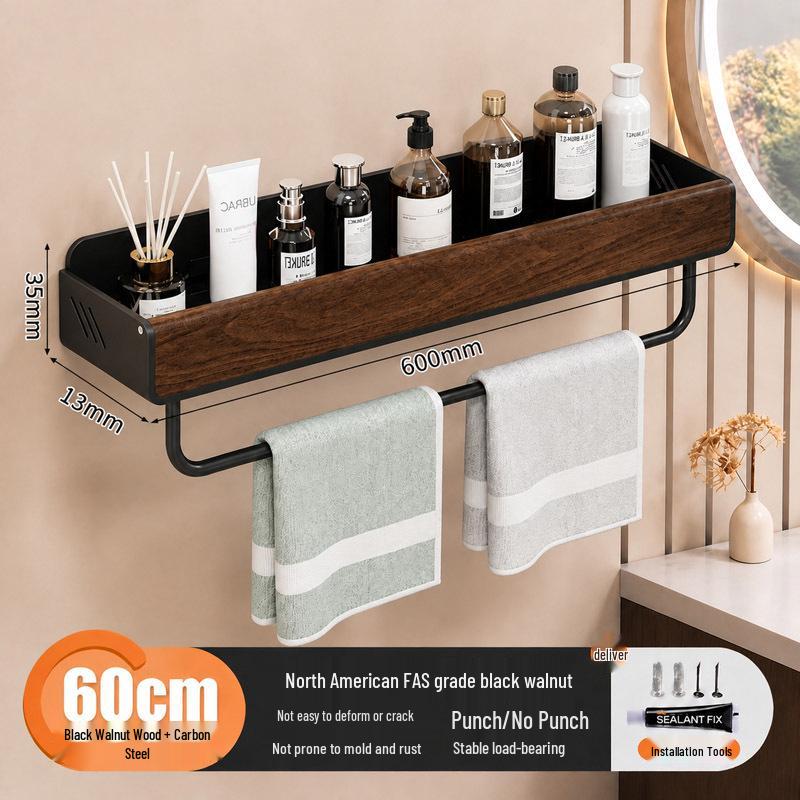 Walnut Corner Bathroom Shelf for Cosmetics, No-Drill Triangle Stand.