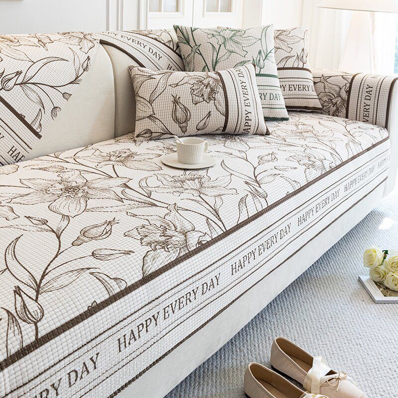1pc Floral Pattern Sofa Cover Pet-Friendly, Solid Color, 350-400g Fabric, Fits Single, Double, Triple, and Quadruple Seater Sofas, Home Decor