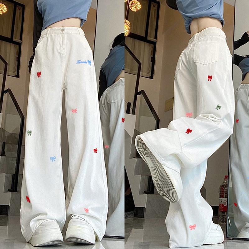 American Jeans Women s High Waist and Thin Trend Versatile Loose Straight Wide Leg Casual Trousers Trendy High Waist White Wide Leg Jeans XS белый