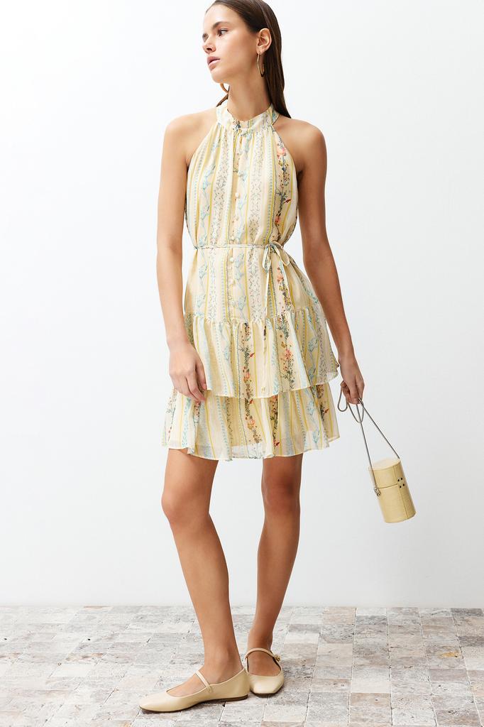 Women's Fashion Casual Sleeveless Mini Multicolor Tulle Fitted Body-Fitting Mini Gathered Zero Sleeve Flexible Knitted Dress