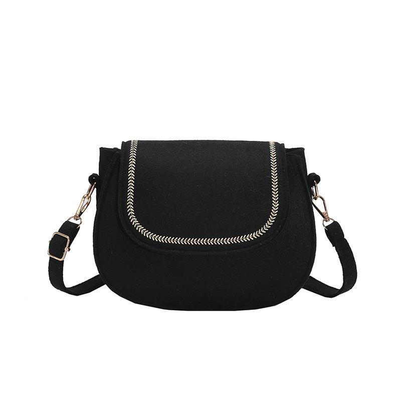 Trendy Black Felt Saddle Bag For Women Stylish Street Fashion Shoulder Bag