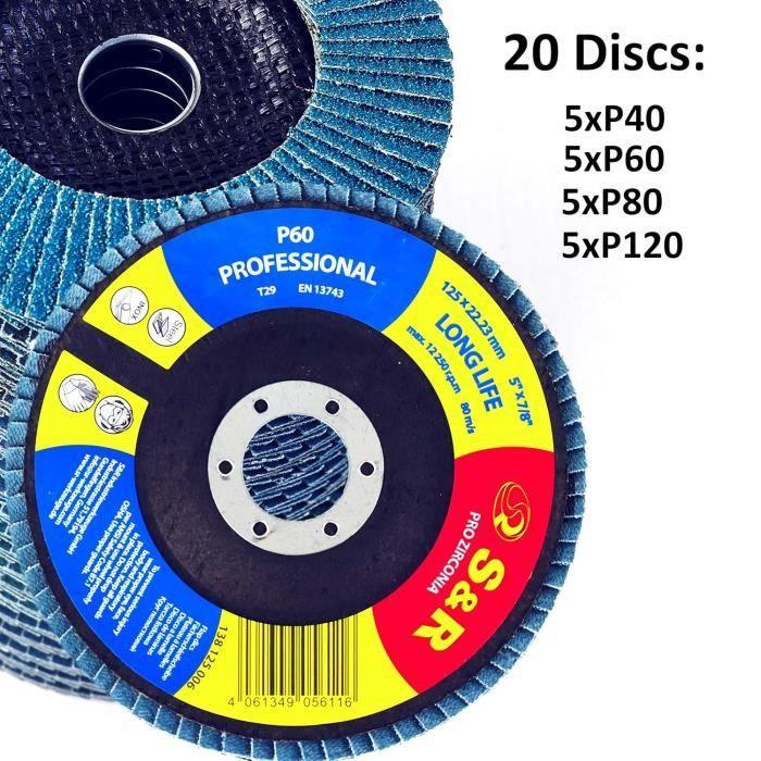 Disques à lamelles abrasifs - s&amp;r - 20 disques - 125 mm - corindon de zircone - grain 40/60/80/120