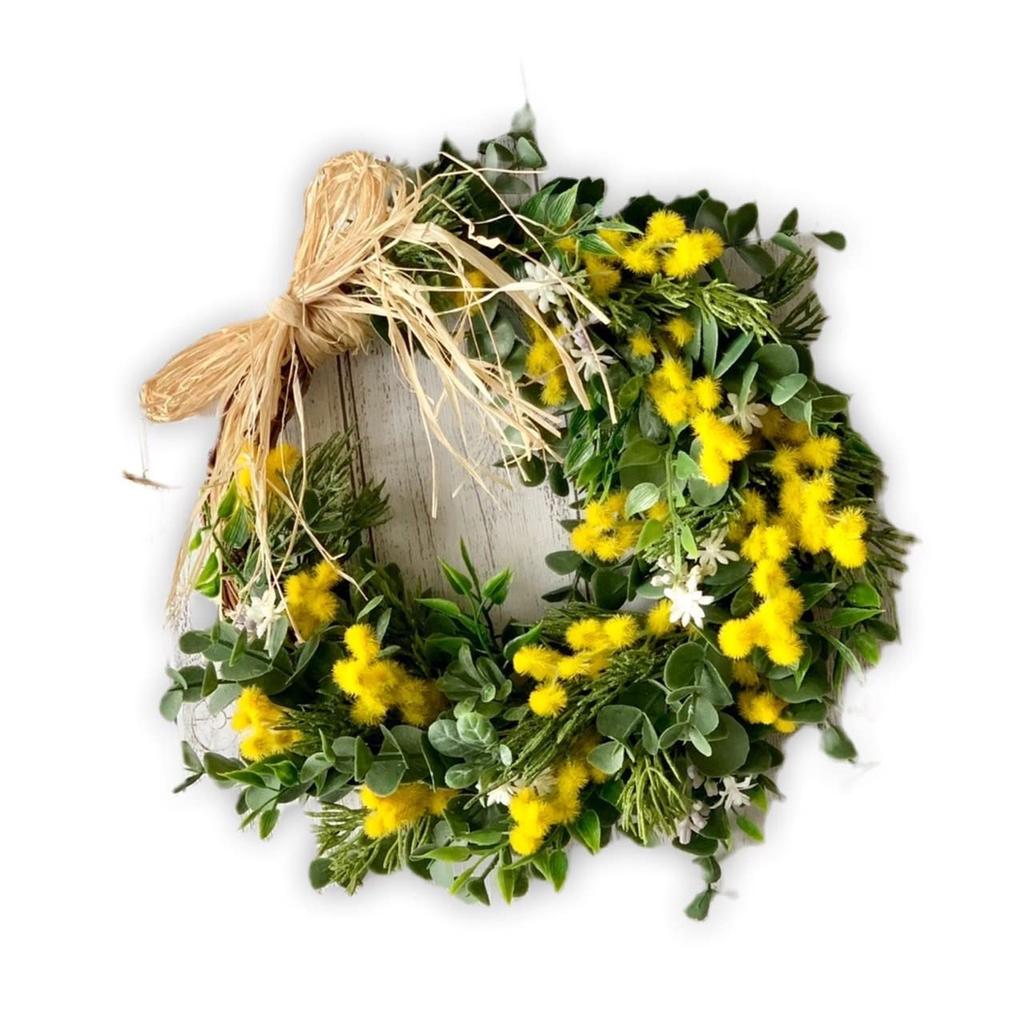 Mimosa Spring Wreath Artificial Flower Natural Wreath W25cm X H25cm X 7cm Mimosa Spring Wreath Lulu's Size Lulu's-2096