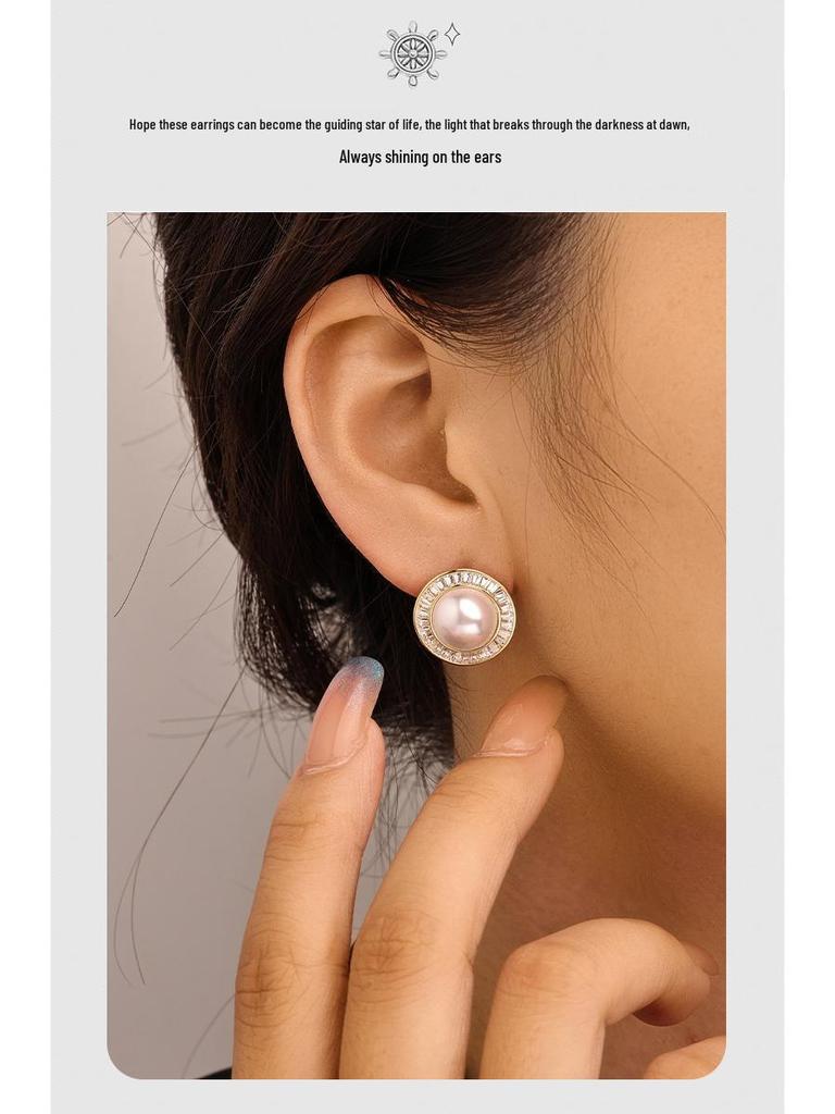 Irregular Round Faux Pearl Stud Earrings: Elegant Japanese & Korean Trendy Fashion for Women